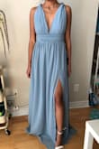 Love love love this dress! Bought this for my bridesmaids to wear for our destination wedding in Mexico! The band comes up a little wide but my girls and I decided to twist up the bands and it looks beautiful! Runs too long for my height but will get it altered, no problem! Love the slit on the dress!! - Michaela V.