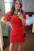 I wore this to my cousin's wedding and loved it. It is great quality and has an easy zipper that doesn't get stuck. It wasn't super tight, I maybe could have gotten a small. I would say wear a red bra because the straps will show slightly through the dress. Also if you wear a bracelet with any metal sticking out, it may get stuck in the lace. - April L.