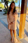 My daughter wore this dress for homecoming and it was flattering, not too short. We pinned the neckline as it was a bit low-cut for her age. Nice quality, beautiful color. - Tracy M.