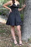 This dress was perfect! It has pockets!!! The straps are adjustable. It fit in the chest great could not go smaller in that area. Typical a size 4 at american eagle, small/ medium shirts. I would definitely buy this dress according to your bra size. The waist is just fine not skin right. It was perfect. - Brooke D.
