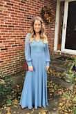This dress was perfect for an October wedding. I had ordered it in a small and medium but the small worked better. The fabric is quality and the color is as pictured. The only thing to note is that the dress is really long. I wore 4 inch heels and it still fell just above the floor. Overall, definitely recommend! - Katherine T.