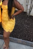I wore this for my senior year homecoming and it was the perfect dress that I was looking for. I originally ordered this in an XL because I didn't know if it was going to be tight fitting but it was really big on me so i ordered a L. It was still loose but good fitting and not tight. You don't need to wear a bra with this dress. The length is not too short except it does rise up if you bend down. Other than that it was such a perfect dress and I loved everything about it !!!! - Malvika A.