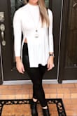 This shirt is too cute on! The sleeves and neck line do run a little smaller and are a little tight.. I had to stretch out the neck before pulling the shirt over my head. Once the shirt is on it's so cute. Covers your butt/slight tunic length. Love it! - Alyssa B.