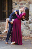 This dress was perfect for my engagement shoot. When standing facing the camera it fell straight and looked striking. When I pulled it to show off the slit created by the wrap it took it to another level. Perfect if you want to be modestly sexy. Also, the wrinkles from shipping steamed out really easily. - Allie C.