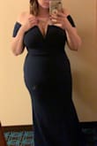 I normally do not write reviews, but people need to hear this!! This dress is absolutely stunning! The material is thick and hugged every part of my curves. I had a baby 5 months ago so I was nervous on wearing such a form fitting dress. The off the shoulder and split neck was just enough for it to be sexy but classy. I received so many compliments, I felt amazing and it was so comfortable to wear. It did not ride up or slide down due to the sleeves having grips. I love love love this dress and am looking to get another one! - Trisha L.