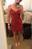 I love this dress so much. The color and fit is more than I could've asked for. I got it for a fall wedding that is coming up and it will be perfect with a nice jacket for the ceremony. The color is so warm I just love it. It is also extremely flattering. I have a small waist and bigger hips/butt and I feel great in this dress! 

I am also short and I love the length of this. I would be worried about it being too short if I had longer legs, but I still think it would be fine. I'm literally obsessed with this dress. - Gina G.