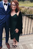 I got this to wear to a wedding and I got SO many compliments. Even better, I felt amazing in it!! It was not to have to wear a bra, since the straps are adjustable. The color is definitely greener than what my photo is showing; spot on to the model image. - Kat B.