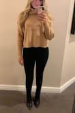 This sweater is to die for! It is extremely thick and warm and fits perfect. Sometimes I worry about more cropped shirts because they can look boxy or wide and this was not the case at all! The turtle neck stays in place and isn't super snug on your neck which is great. I adore this sweater! Now my only hope is that they will offer more colors!! - Amber J.