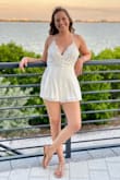 I bought this romper to wear for my bachelorette party! The lace top and open back are the perfect duo! 100% would recommend and I will definitely be wearing this romper again! - Danielle M.