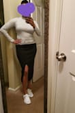 This skirt was a little big, I could have easily worn an XS. It was also too long for my height, in this picture the skirt is pulled up to my boobs! I like the material and am not bothered enough to send it back, I figure it could always be tailored. - Lydia A.