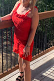 This dress was super cute in person! It runs a bit small but it does stretch. I got soo many compliments and my best friend also wore the dress and she also loved it! - Jill A.
