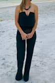 Love it and can't wait for a place to wear it again. I went to a beach wedding and this was just the perfect look. The top fit well and stayed up, I didn't mess with it at all. The pants were way too long for me even in my tallest wedges, but easily fixable. - Julie Y.