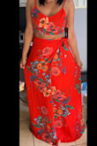 I bought this dress for vacation and it fits perfectly. I am usually an XS on top and a medium on the bottom so I got this in a small. However, both pieces are adjustable so I didn't have the usual issue of the top and bottom not equally fitting. The dress is so beautiful. - Jacquelyn