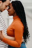 I wore this for my fall engagement photos. It turned out great! The color is fabulous for fall and it fit great. It is also super comfortable. The only thing I don't like is that it's a bit long for me. I have a shorter torso so I have to tuck the extra fabric into my jeans. - Alice J.