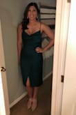 This dress is beautiful. It gives you a nice shape without being too revealing. I am pretty curvy so it seemed just a tad tight in the hips but the straps are adjustable which is a huge bonus to improve fit. Material is a little thin and wrinkles pretty easily but nothing a quick steam couldn't get out. The color is just like the picture. Perfect for winter/fall. - Alison S.