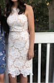 Wore this for my wedding rehearsal dinner and absolutely loved it! Fit well and I felt great in it.

The only negative was that it wrinkled a little at my waist and I had to pull the bottom half down periodically to fix it (can be seen in photo) - Christina L.