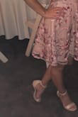 These shoes are little large on me, but that is because I have a very small foot (size 5, but really more like a size 4), so I think they would be true-to-size otherwise. They are super cute and moderately comfortable. I wore them to a wedding and danced for several hours. The heel is pretty tall. I would recommend if you are used to wearing tall heels! The material is very nice, and color is perfect. They look like expensive shoes. - Caitlin M.