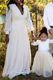 Absolutely loved this dress for our family photos! Fit perfectly and loved the deep V neck. Being only 5'3 it was very long but other than that everything was perfect. - CASMOND L.