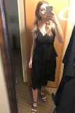 This dress is perfect for all occasions! I wore it to a wedding in the fall but could see myself dressing it down in the summer with a denim jacket. It was a little loose in the waist area. Once I tightened the straps, it was better. If I had gotten a size small, it would have been too tight. Overall, it is a great dress and I definitely recommend! - Madi R.