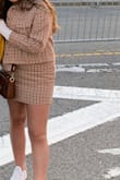 For a large it was a bit small but still fit! Loved the matching jacket. Not too short but high waisted. Def a good pic. - Teresa S.