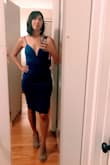 This is a great dress that I would have kept if a) hadn't gained an extra 5-7 pounds that made the medium too tight around my already wide hips or b) had a bigger chest to be able to order the large without having the boob area too cavernous. Still, it was a well made and fitted dress in a beautiful blue color. Will order again once I lose weight and have somewhere to wear it! - Amy L.