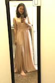 My height is only 155cm and I weight around 51 kg. This dress is obviously way too long but it looks really pretty. My friends and family also told me it looks gorgeous. Perfect for wedding event. - Nutcha V.