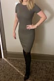 LOVE this dress!! I wore it on date night with tights, black booties, and a jacket (it was freezing out), but you could definitely dress it down for a more casual setting. I thought it was very comfortable and hugged you in all the right places. The material felt high-quality and thick, so it wasn't see-through anywhere. I would highly recommend this dress! - Allicyn B.