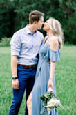 Ordered this dress as an outfit change for my engagement shoot and ended up loving it more than the second one! It's long enough for us tall ladies to wear heels whooooo! High slit so beware in the wind lol - Sarah M.