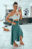 I got so many compliments on this outfit from men & women! 

Paired the skirt with the Fairlyn Ivory Striped Tie-Front Crop Top in M and the Mullen Silver Hoop Earrings - Marissa M.