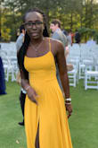Wore this to an outdoor fall wedding in the south. The dress was stunning. Low back was sexy, high split super flirty. I'm tall and the length was perfect. I should have gotten a small instead of a medium. If flows outward from your waist. Overall, a great buy! - Daniella K.