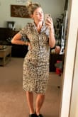 I love this dress. It's a little snug in the hips and the chest, sometimes I think the buttons are going to pop open, but I think a size up would be too big. The length is amazing and the material is super comfy. Would recommend! - Sarah S.