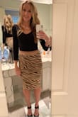 Very nice sweater-like material. Super comfy and perfect for fall or winter. I thought it ran slightly large but I stayed with the small. - Madelyn M.