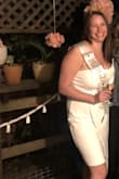 Loved this dress for my bachelorette! Felt great in it although it was a little loose, I bought a size bigger than usual and didn't need to. Loved how flattering it was with the layer over the tummy just in case. The fabric is thick, not see-through, and has good stretch. I did have to iron the top a lot so it stayed up nicely. - Lindsay S.