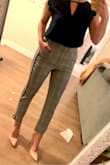 When I first tried these on they were PERFECT comfortable fit & perfect length (which is usually a problem due to my height). But after 2 hours or so the pants got extremely loose, to the point it lost the cuteness. - Stephanie M.