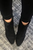 These booties are so cute! I love the suede and they pair well with everything. They are a little snug so maybe go up a half size if you can. - Taylor H.