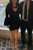 Wore to a wedding, got tons of compliments. I want to buy it in red too! The material is thick and tight and really "sucked me in". Sleeves were sooo cute. Love it SO much!!
Downsides- Very tight, and short. Was constantly pulling down while dancing (I have thicker legs though). But because it looked so good, I will definitely wear again. - Diana N.