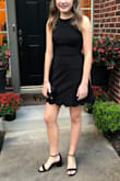 This dress is snug at waist and upper body. The fabric stretches - so it's comfortable. If you're thick around the waist- go up a size. The scalloped hem is an added bonus to make this dress stand out at the party!! - Kimberly A.