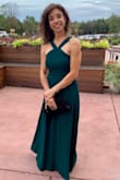 I love my dress! The fit is perfect (I bought it in small) and the color is a gorgeous and very elegant dark green. I wore it to my daughter's wedding and everyone complimented me on my dress. - Gabriela S.