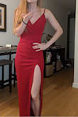 I wore this to a financial Gala Friday night and got so many compliments! The slip is a bit high but it's balanced out with the length of the dress. I got an XS and it fit perfectly, not too tight and not lose. If you are on edge get this dress it was elegant and a show stopper. Thank you Lulus for another great dress! - Mariah M.