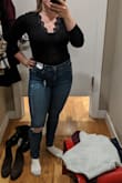 This top is sooo cute. Just had a baby and I have been trying to find tops that are flattering for the tummy area. This top made me feel so comfortable! This fits true to size and the lace is so pretty. I think I might order a few different colors! - Erin R.
