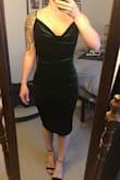 Another Lulus win. This dress is lightweight and very comfortable. I'm somewhat in-between sizes right now, but after reading the reviews I went with a medium. It was the right choice because this dress is very form fitting. But again, not too tight or uncomfortable at all. The straps are a bit loose, but not enough for me to have them altered. When I bend over the girls are popping out, so garment tape is a must for this dress, and might be tough for someone with a large bust. It's a super sexy dress, and I cannot wait to wear it to a holiday party in December - Katie T.