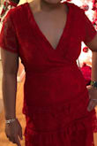 I like the V-neck style and the length of the dress is perfect. It's a little bit tight in my tummy but I want to keep it anyway to keep me in line to lose a little bit weight... - Grace T.