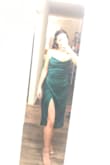 I absolutely love this dress! The slit will only appear if you adjust by hand, but I'm not complaining. I am 5'5"/120 lbs - usually between a S and XS. I ordered an XS because a S usually fits too loose, but the XS is a wee bit snug. It is quite alright, though, as satin is such a forgiving fabric. :) - Jess G.