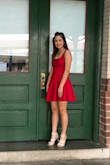 I wore this dress for my highschool homecoming dance. It was a nice length and was very comfortable. My only complaint was that it was a little loose under my boobs, but keep in mind that I did not wear a bra with it. Overall was happy with it. - Ainslee L.