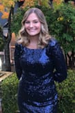 I was a little hesitant about ordering a homecoming dress online, but this dress was perfect. I ordered a size large so the dress would be long enough. This made it a little large in the shoulders, but nothing unbearable. My only complaint is that it did shed some sparkles, but otherwise, amazing! - Lexie F.