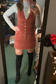 I love this dress! Looks great with a little sweater underneath and true to size! - Nicole B.