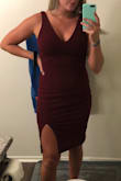 This dress fit perfect! I wore it to a wedding & the slit was just sexy enough. Good coverage, no bra needed either. - Kaitlyn R.