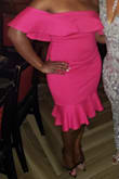 This dress was absolutely amazing! The material is great quality with a stretch and the color was complimentary on my brown skin. It's a curvy girls dream!  It's very flattering, definitely recommend. - Monique M.