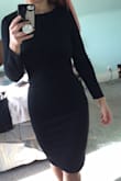 This was 1 of 3 choices for a winter wedding. This one ended up being the winner, but the material is plenty thin. With the right lighting I can see my legs through it. It's comfy and really hugs the curves. I'm 5'9", 150 and a big booty. This fits true to size. - Abigail B.