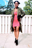 This dress is beautiful, it hugs the body really nicely and i just love the colors. The material is soft and very elastic so it true to size, i paired it with a trench coat and booties it looks fabulous! - Donia M.